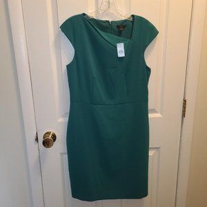 Ann Taylor Green Sleeveless Zip Back Sheath Napkin Fold Straight Dress NWT Sz 8
